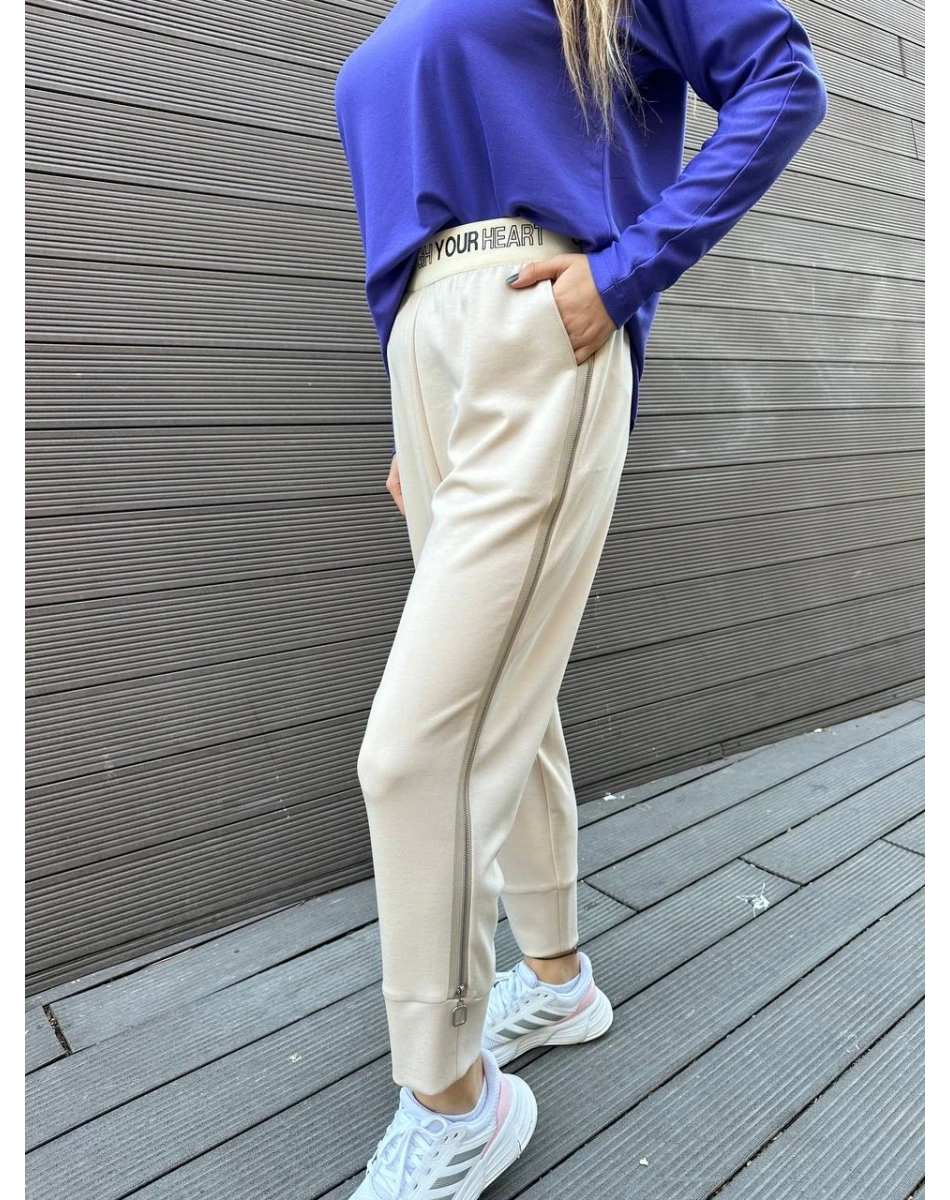 Yusuf Özdemir 24Y1494 Bej Modal Kumaş Fermuar Detaylı Eşofman