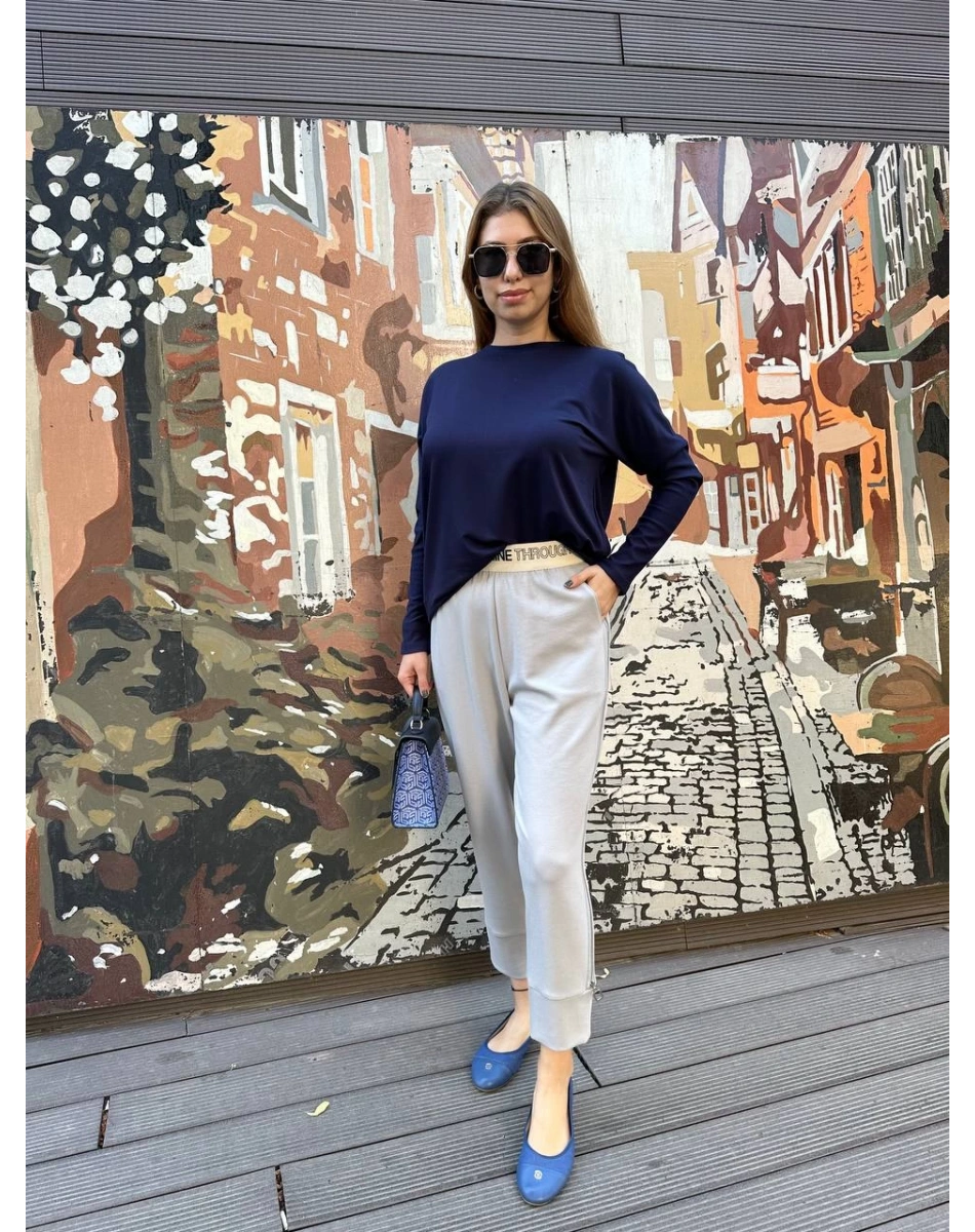 Yusuf Özdemir 24Y1494 Gri Modal Kumaş Fermuar Detaylı Eşofman