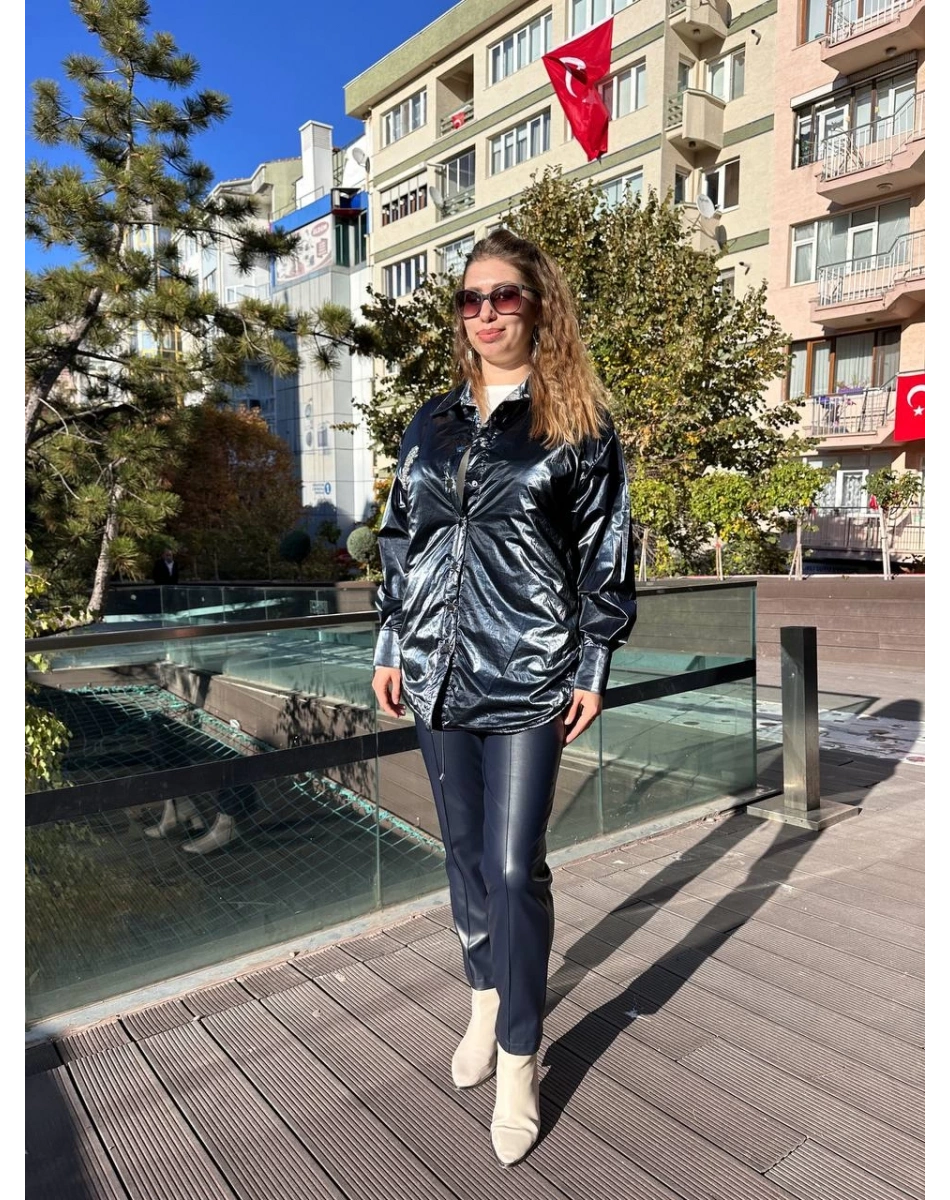 Yusuf Özdemir 25K1375 Lacivert Deri Pantolon