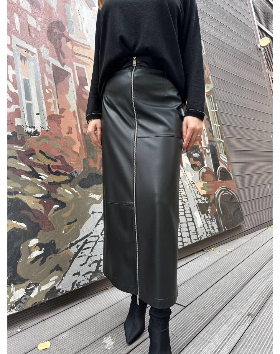 Yusuf Özdemir 25K1488 Siyah Fermuarlı Deri Etek