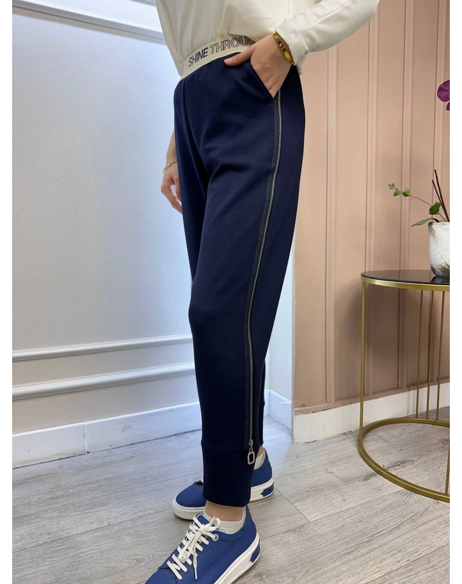 Yusuf Özdemir 25K1494 Lacivert Beli Lastikli Yanı Fermuarlı Penye Pantolon