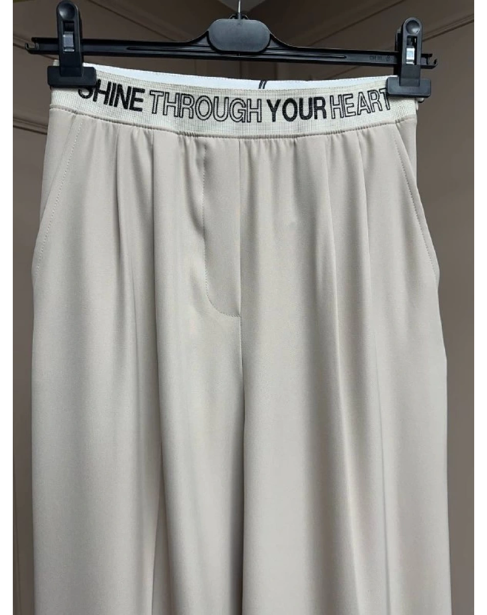 Yusuf Özdemir 25K1497 Bej Krep Bol Paça Pantolon