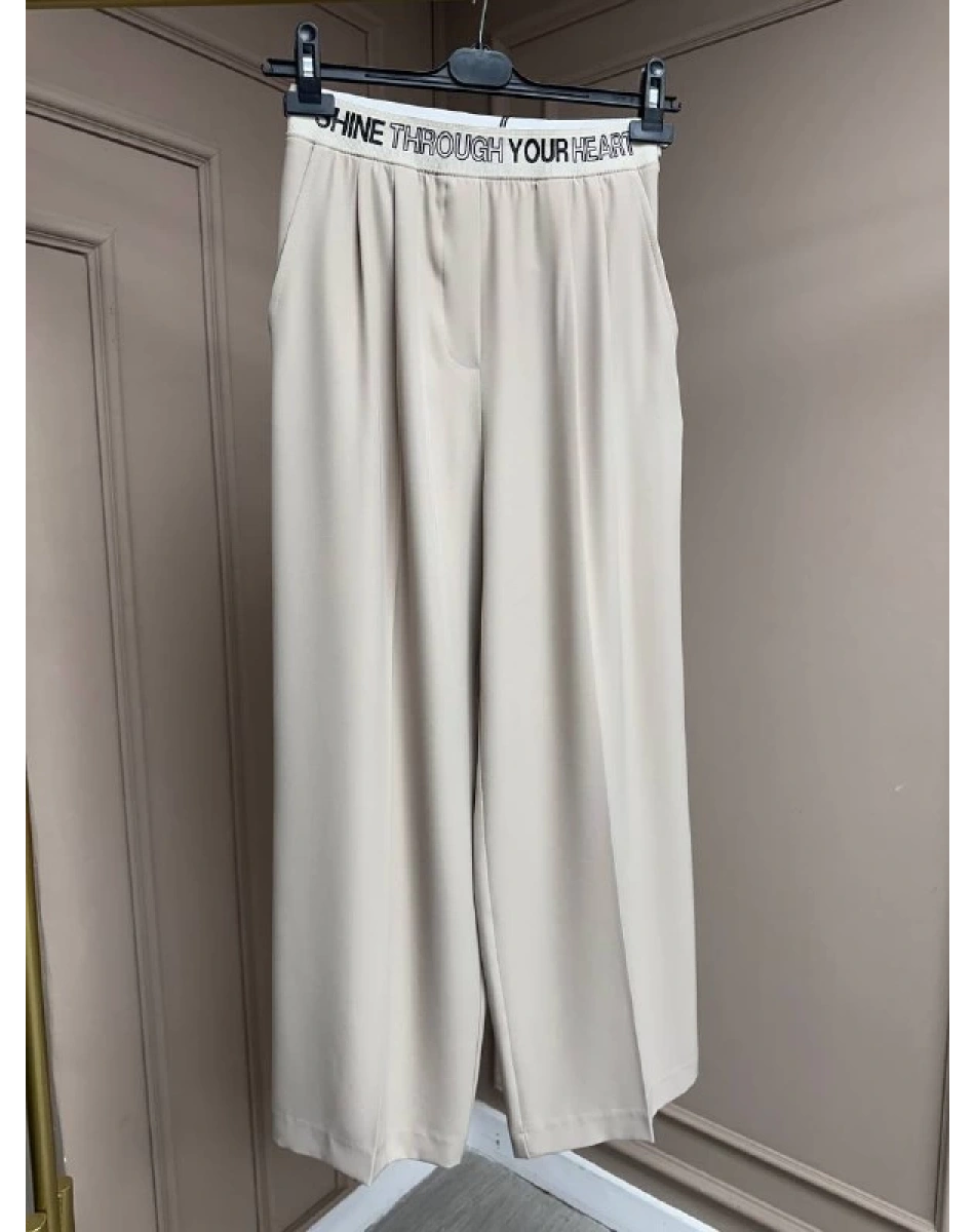 Yusuf Özdemir 25K1497 Bej Krep Bol Paça Pantolon