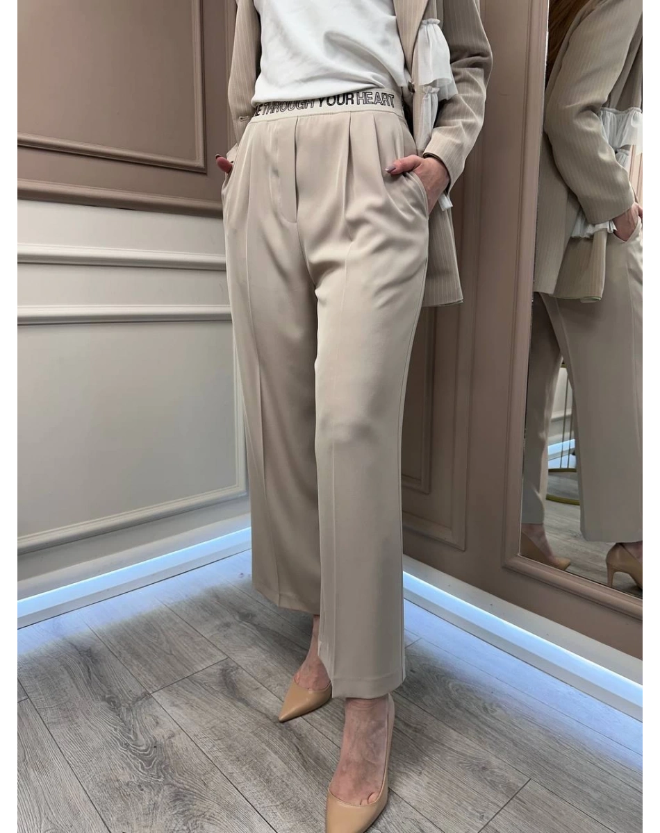 Yusuf Özdemir 25K1497 Bej Krep Bol Paça Pantolon