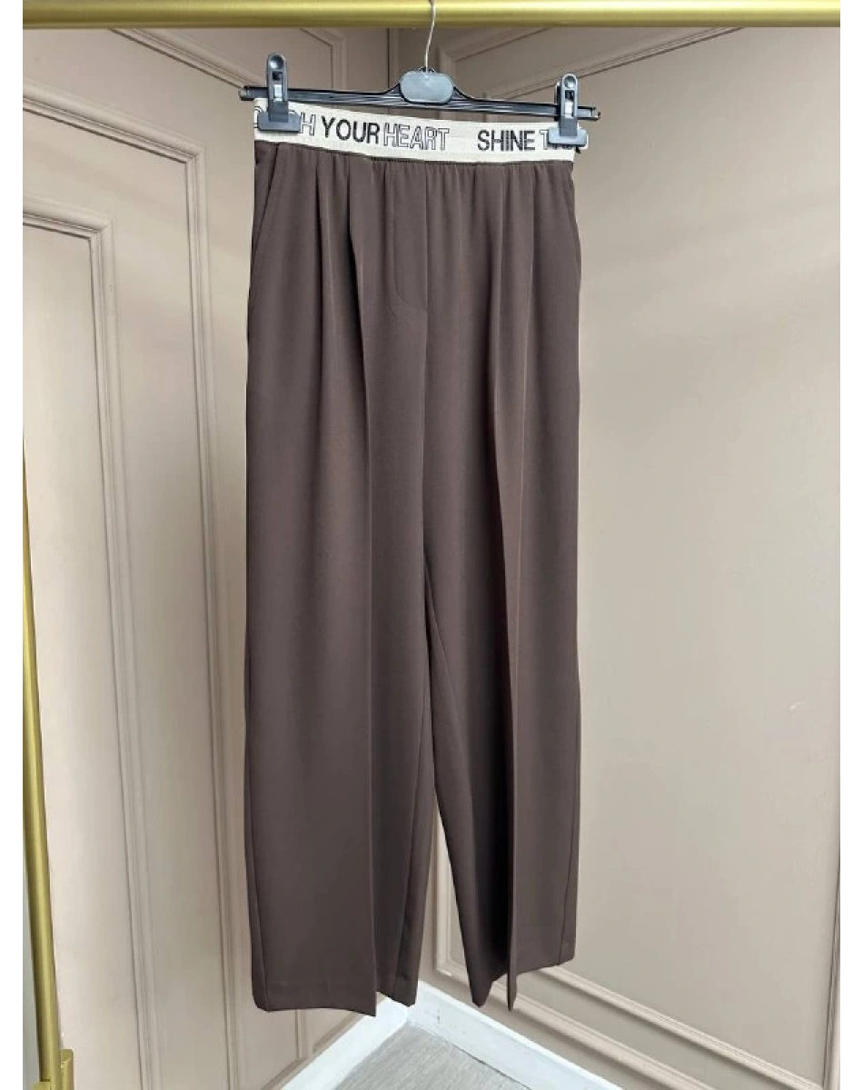 Yusuf Özdemir 25K1497 Kahve Krep Bol Paça Pantolon