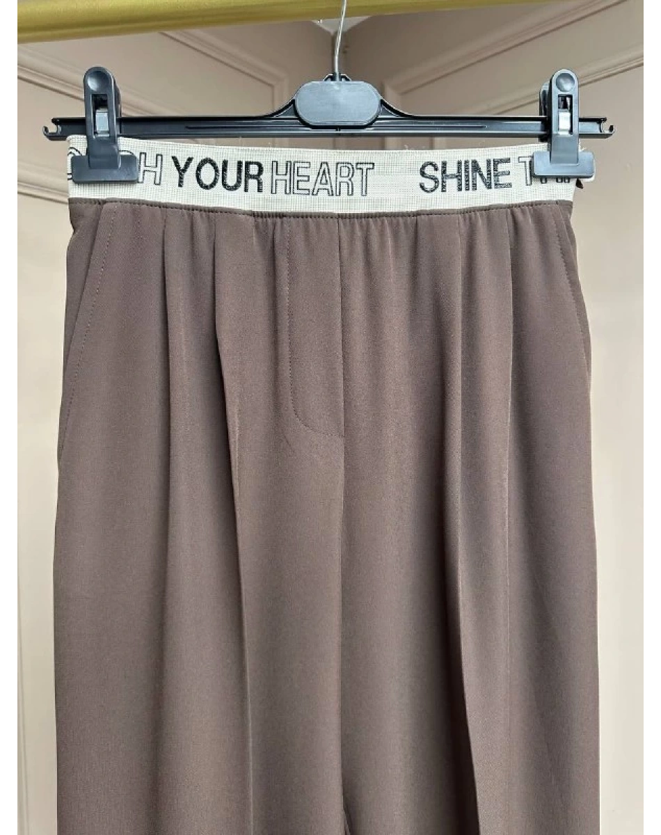 Yusuf Özdemir 25K1497 Kahve Krep Bol Paça Pantolon