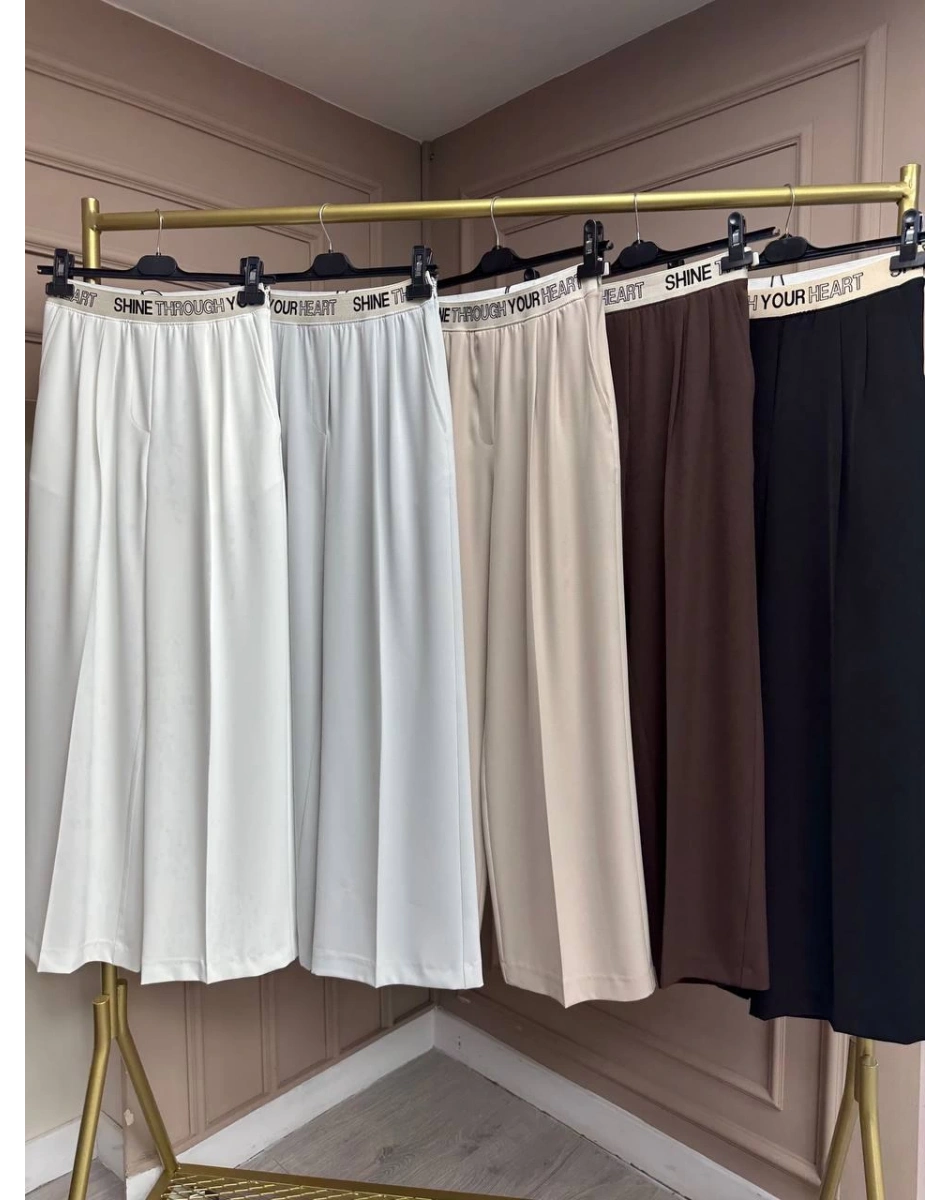 Yusuf Özdemir 25K1497 Kahve Krep Bol Paça Pantolon