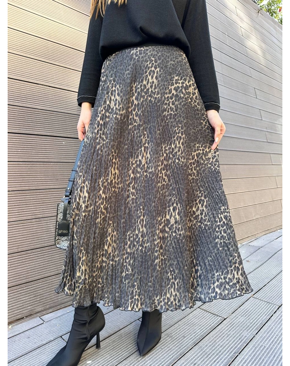 Yusuf Özdemir 25K1504 Siyah Leopar Desenli Etek