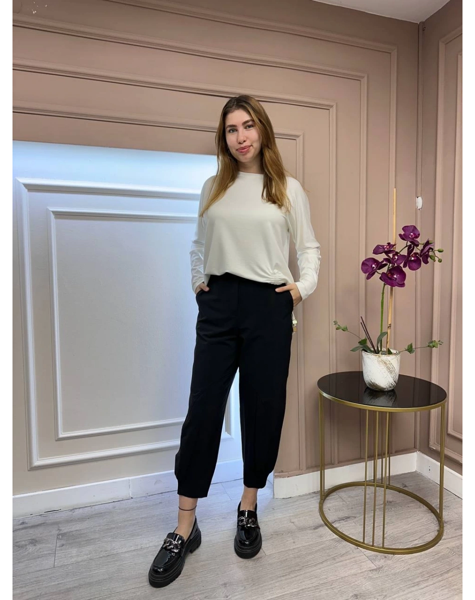 Yusuf Özdemir 25K1528 Siyah Paçası Ribanalı Pantolon