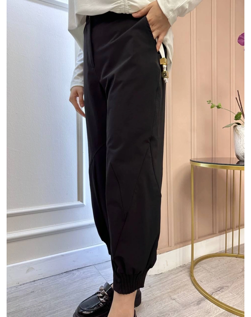 Yusuf Özdemir 25K1528 Siyah Paçası Ribanalı Pantolon