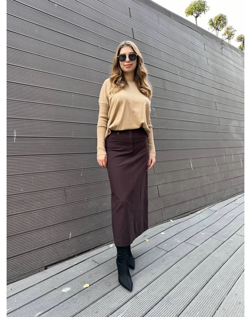 Yusuf Özdemir 25K1536 Kahverengi Kot Etek