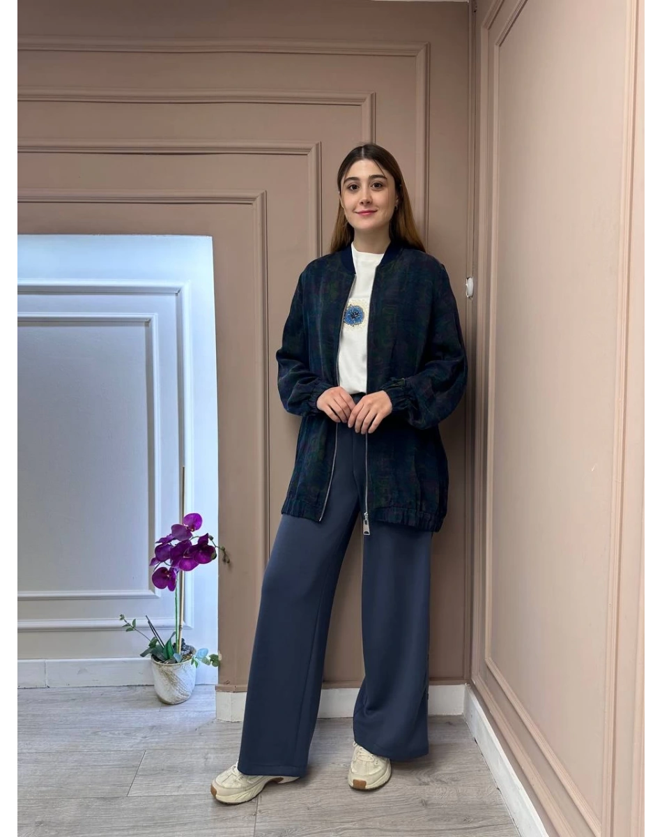 Yusuf Özdemir 25K1561 İndigo Yanları Çıtçıtlı Pantolon