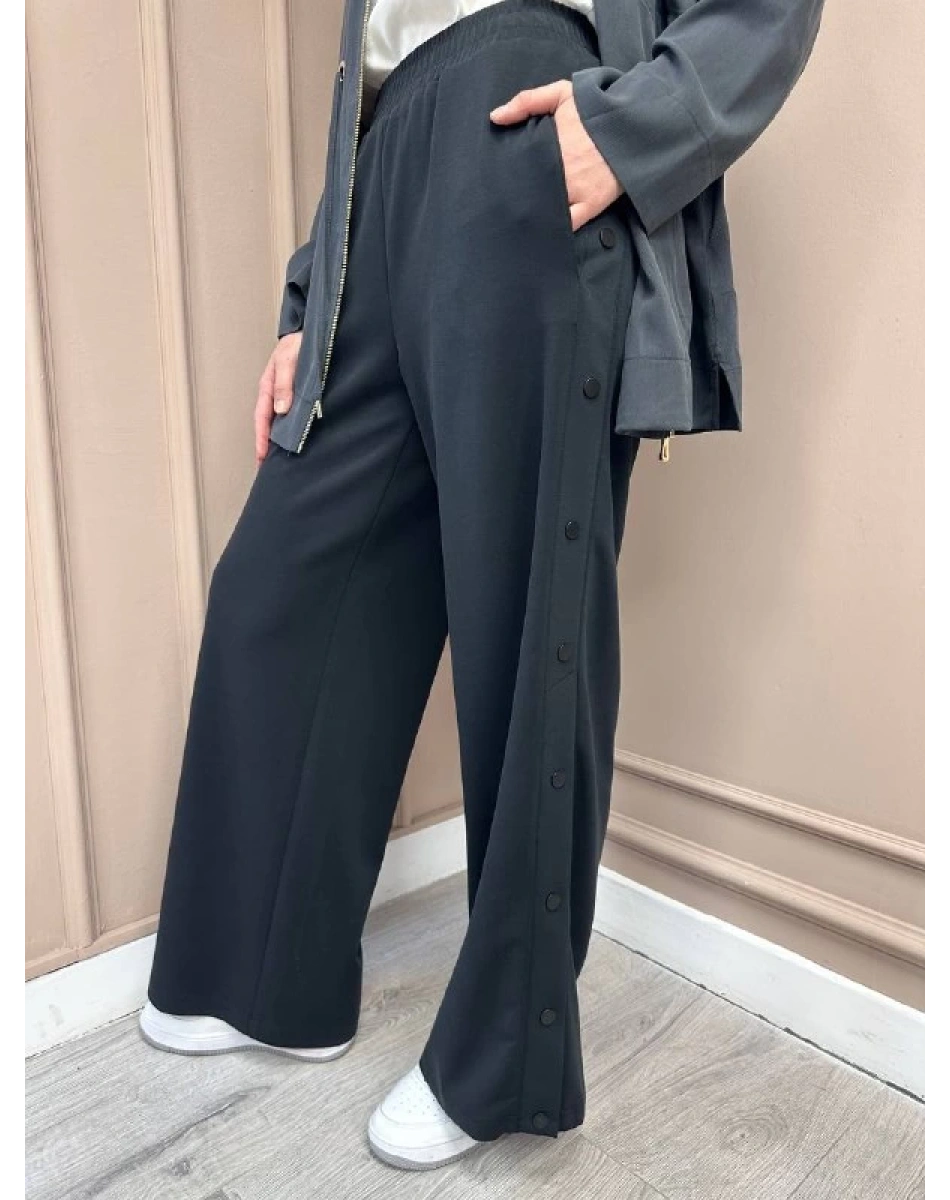 Yusuf Özdemir 25K1561 Siyah Yanları Çıtçıtlı Pantolon