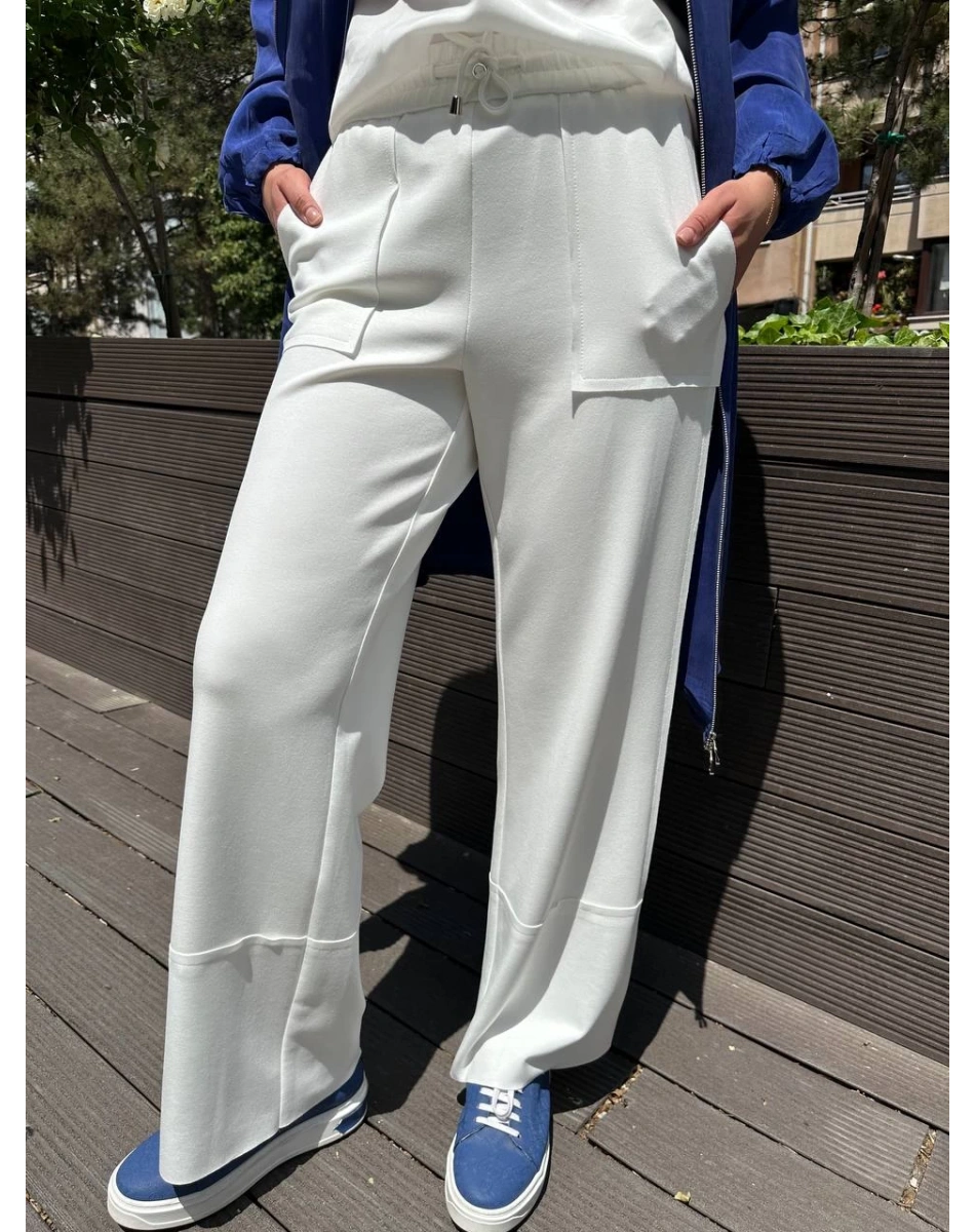 Yusuf Özdemir 25Y1394 Beyaz Bol Paça Penye Pantolon