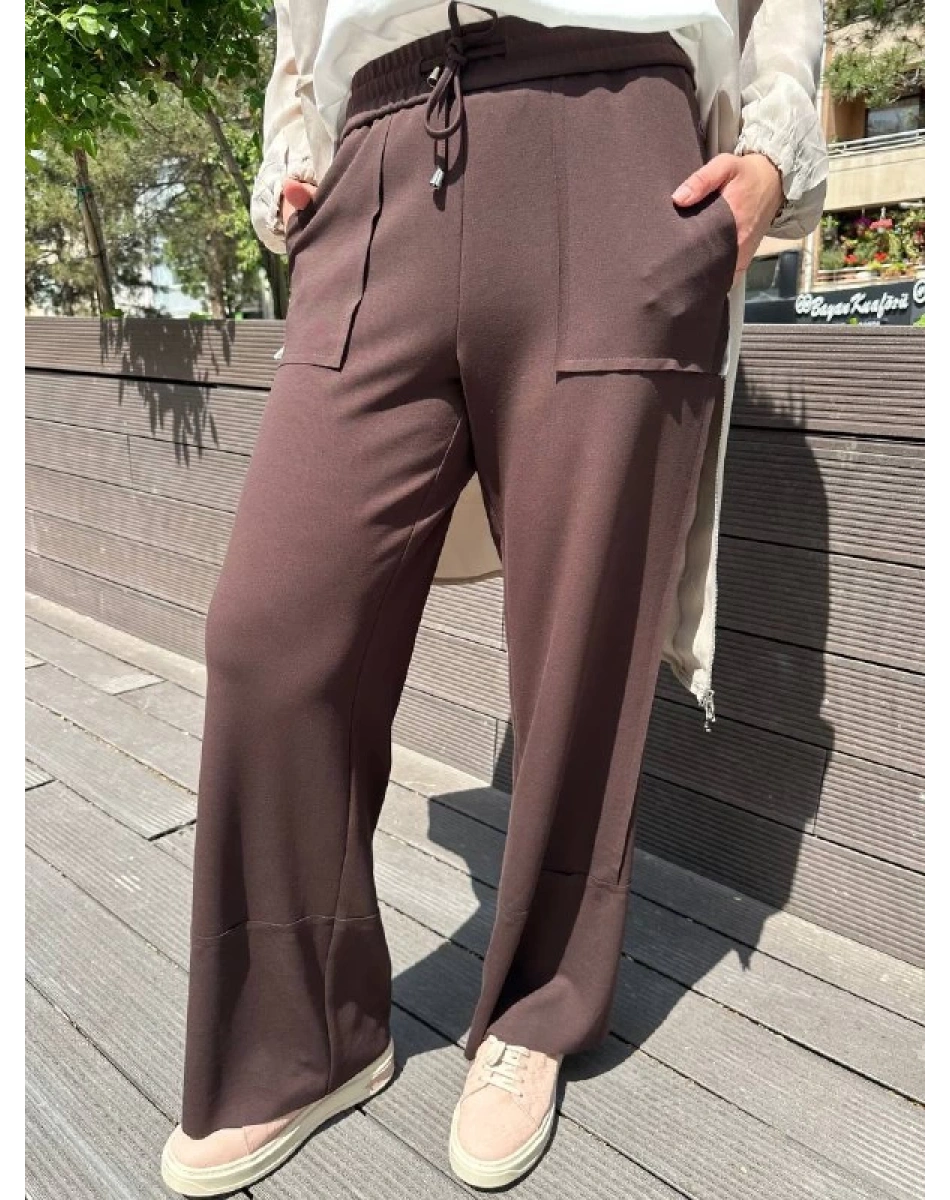 Yusuf Özdemir 25Y1394 Kahve Bol Paça Penye Pantolon
