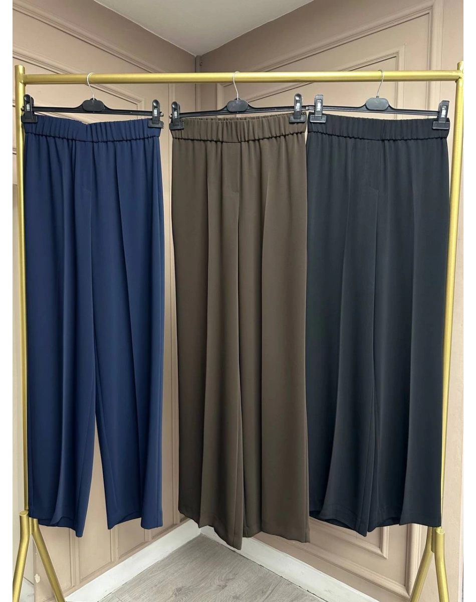 Yusuf Özdemir 25Y1395 Kahverengi Krep Kumaş Bol Paça Pantolon