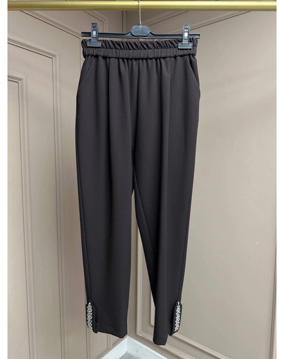 Yusuf Özdemir 25Y1456 Kahverengi Paçası Taş Detaylı Pantolon