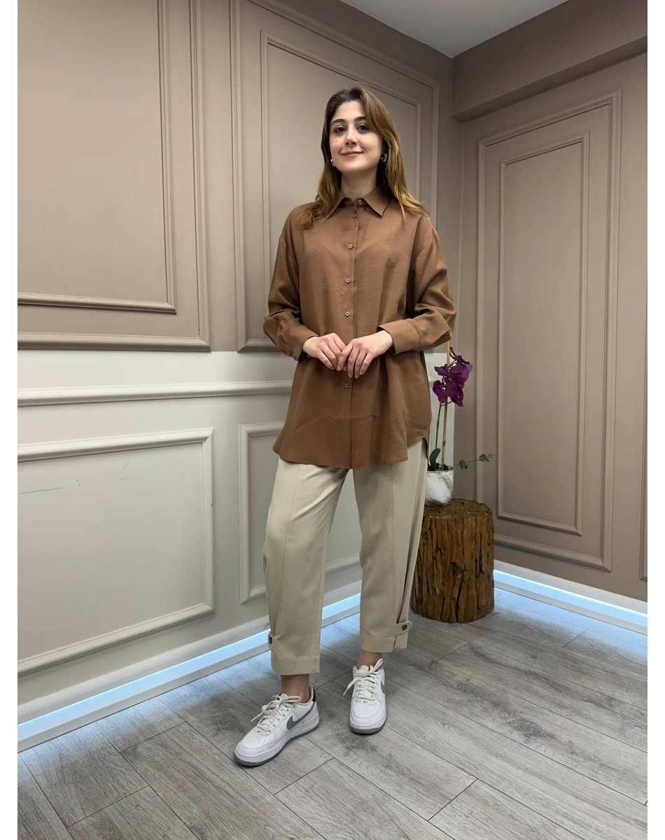 Yusuf Özdemir 25Y1465 Bej Paçası Düğmeli Pantolon