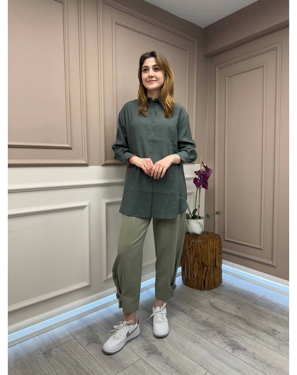 Yusuf Özdemir 25Y1465 Haki Paçası Düğmeli Pantolon