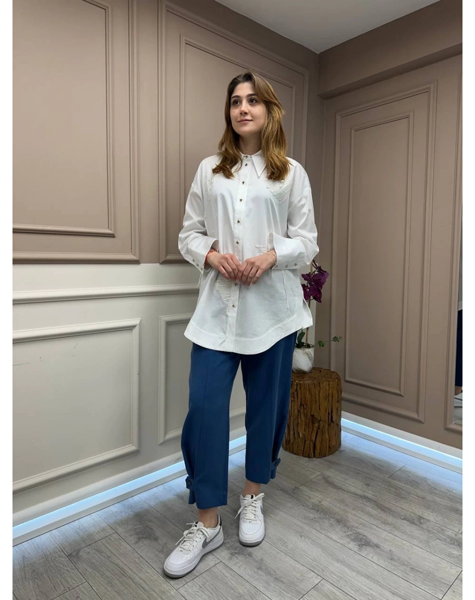 Yusuf Özdemir 25Y1465 İndigo Paçası Düğmeli Pantolon