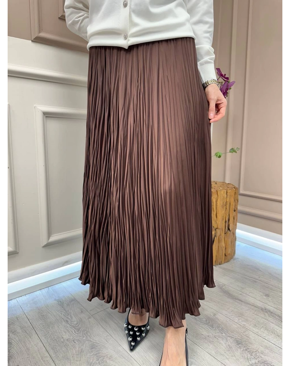 Yusuf Özdemir 25Y1504 Kahve Saten Görünümlü Etek