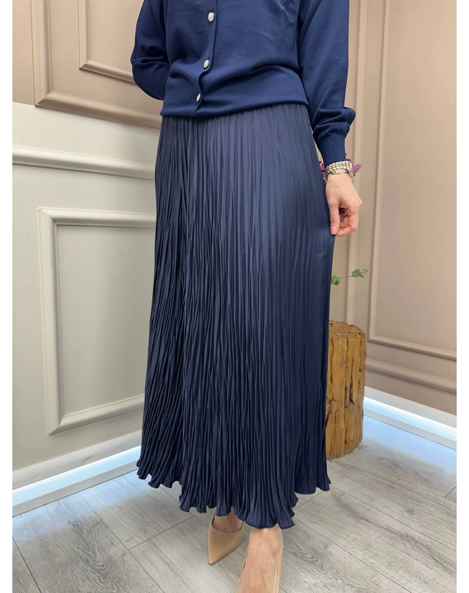 Yusuf Özdemir 25Y1504 Lacivert Saten Görünümlü Etek