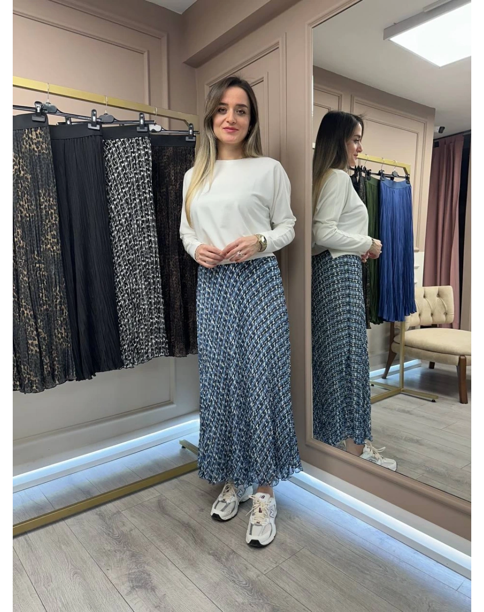 Yusuf Özdemir 25Y1504 Mavi Desenli Etek