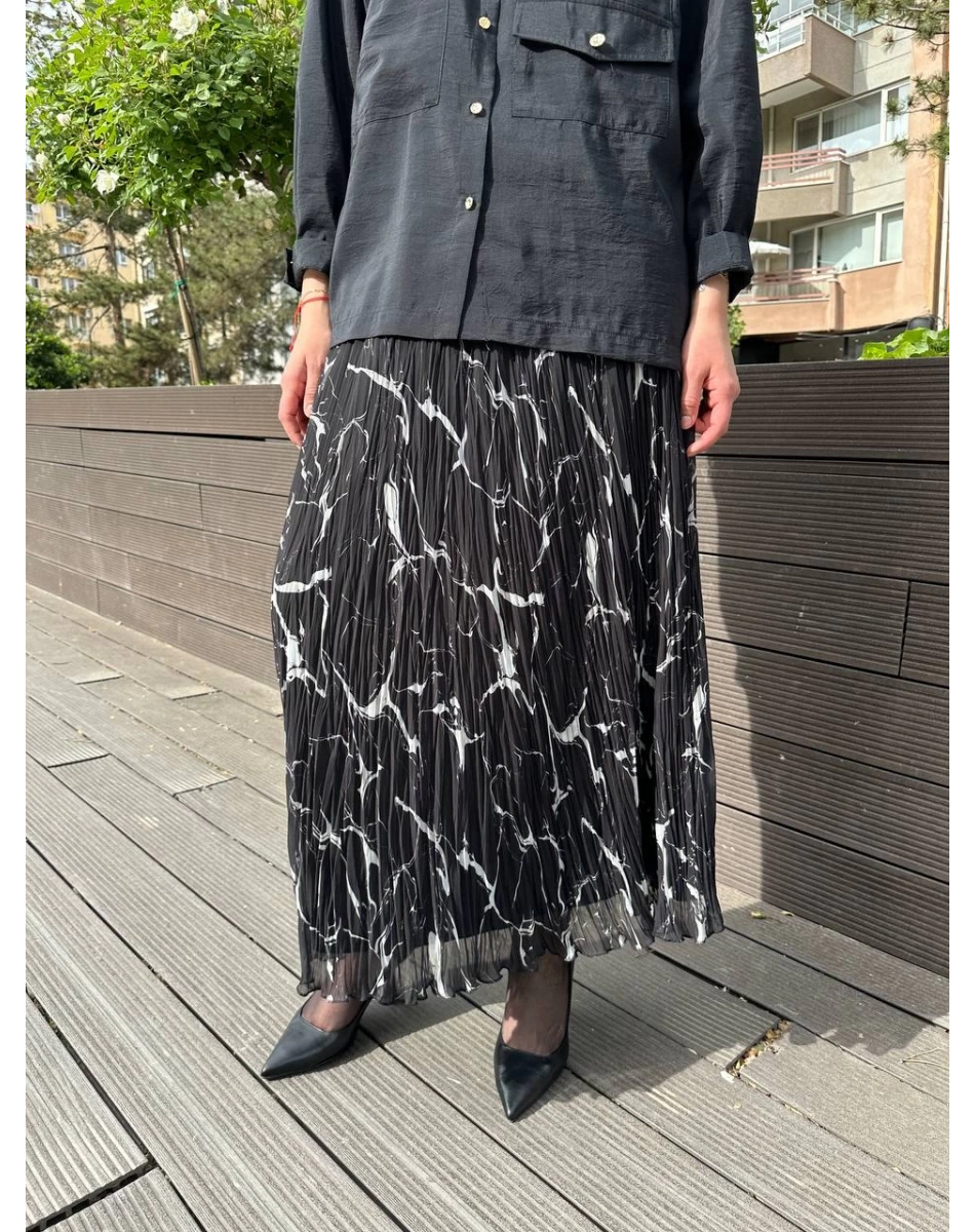 Yusuf Özdemir 25Y1504 Siyah Mermer Desenli Etek