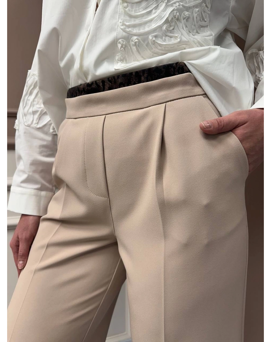 Yusuf Özdemir 25Y1552 Bej Beli Detaylı Pantolon