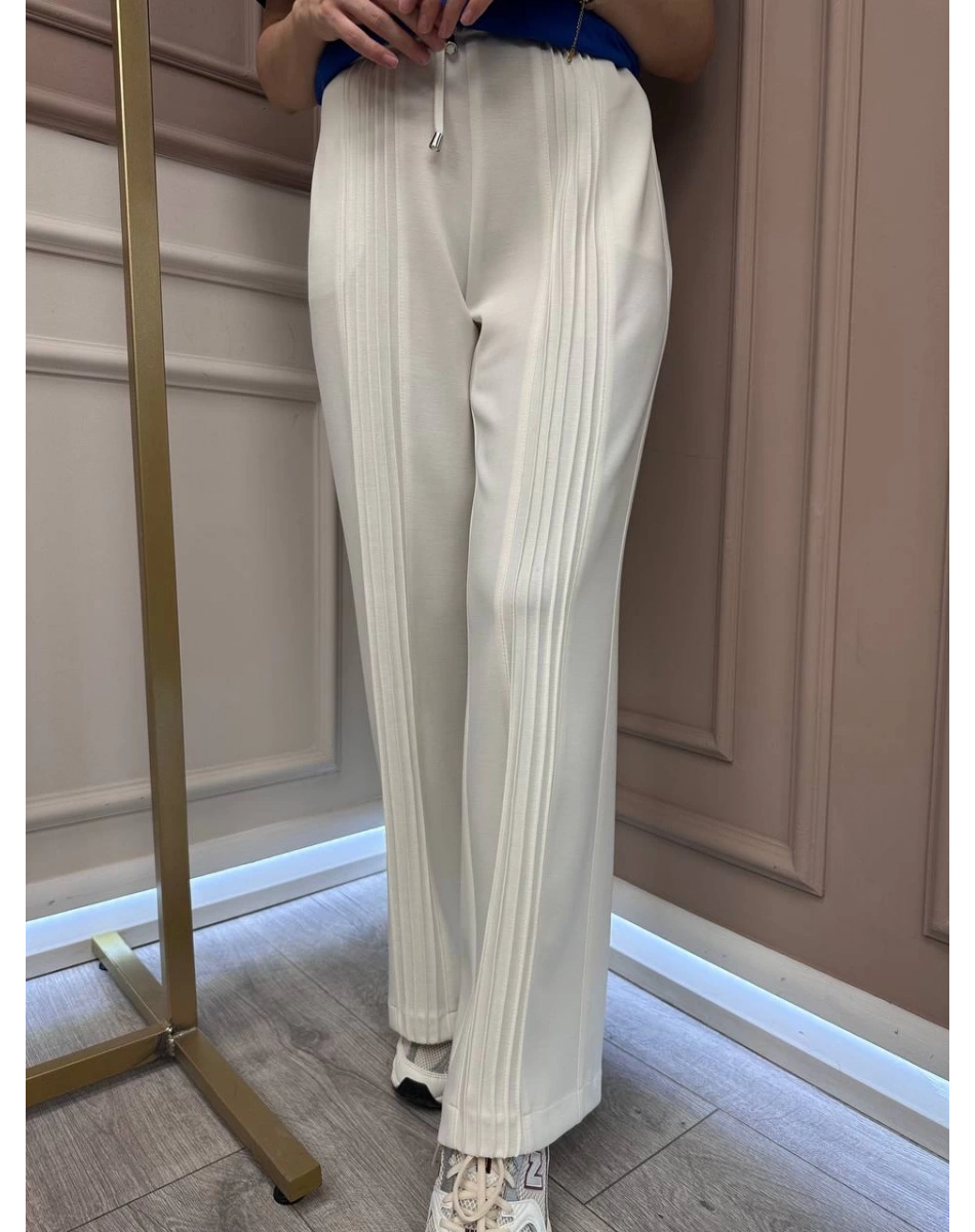 Yusuf Özdemir 25Y1569 Ekru Nervür Detaylı Pantolon