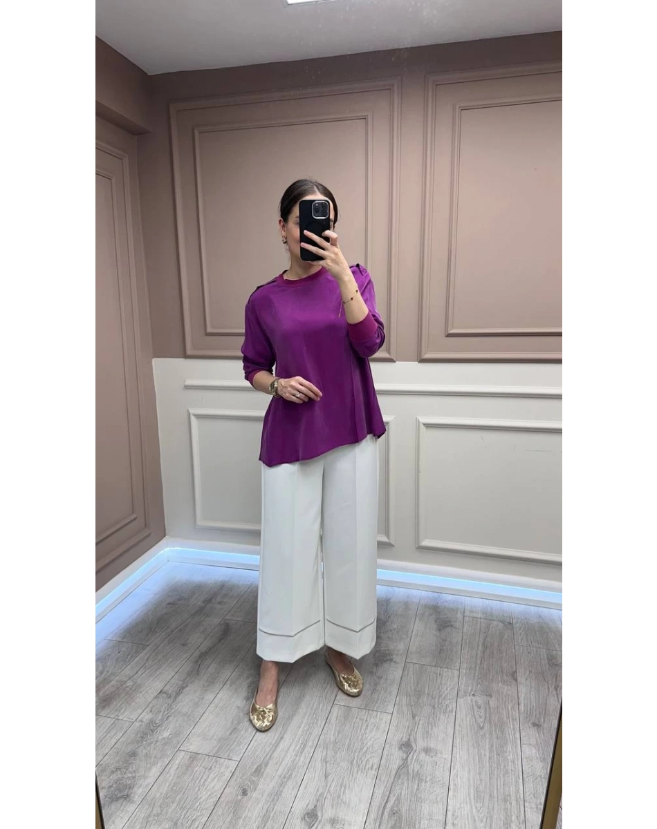 Yusuf Özdemir 25Y1570 Beyaz Paça Detaylı Pantolon