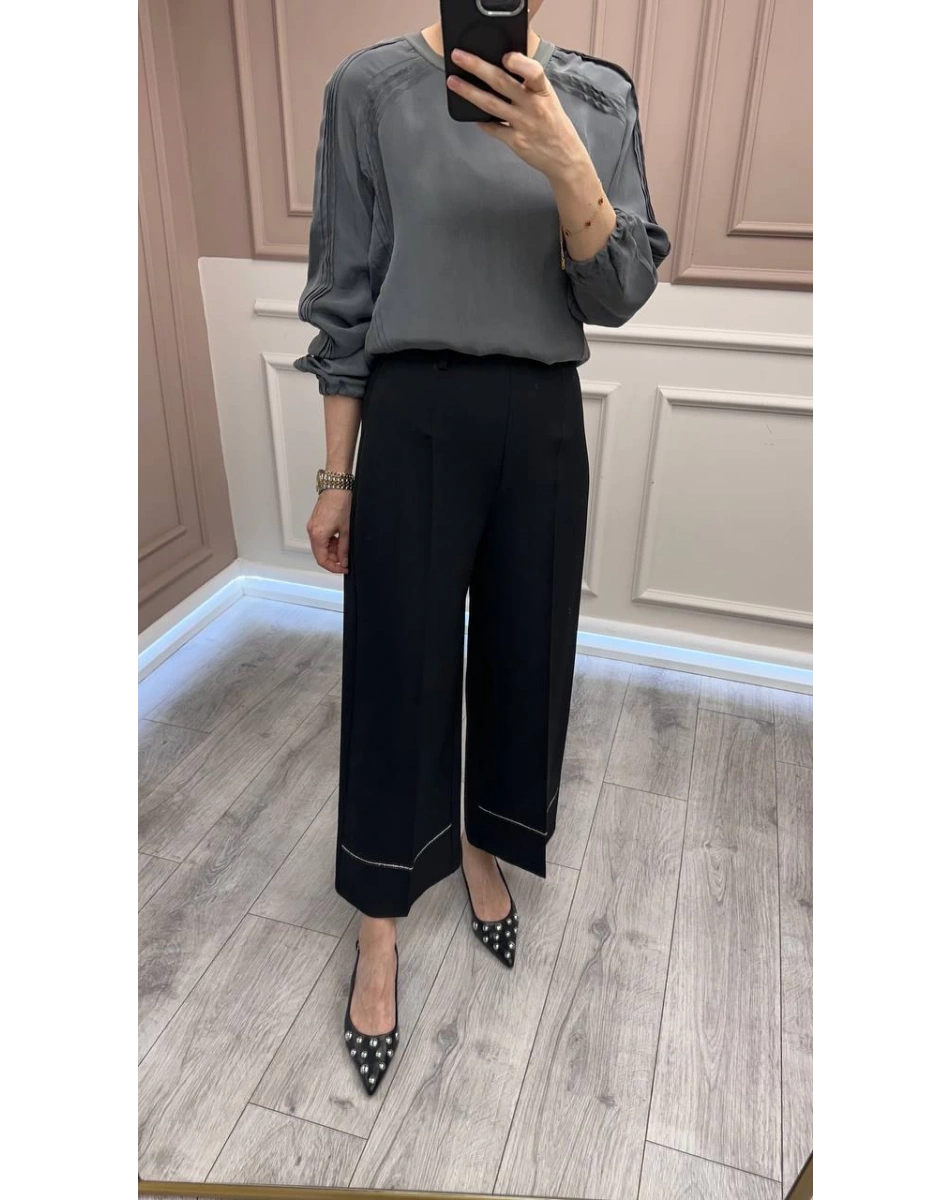 Yusuf Özdemir 25Y1570 Siyah Paça Detaylı Pantolon