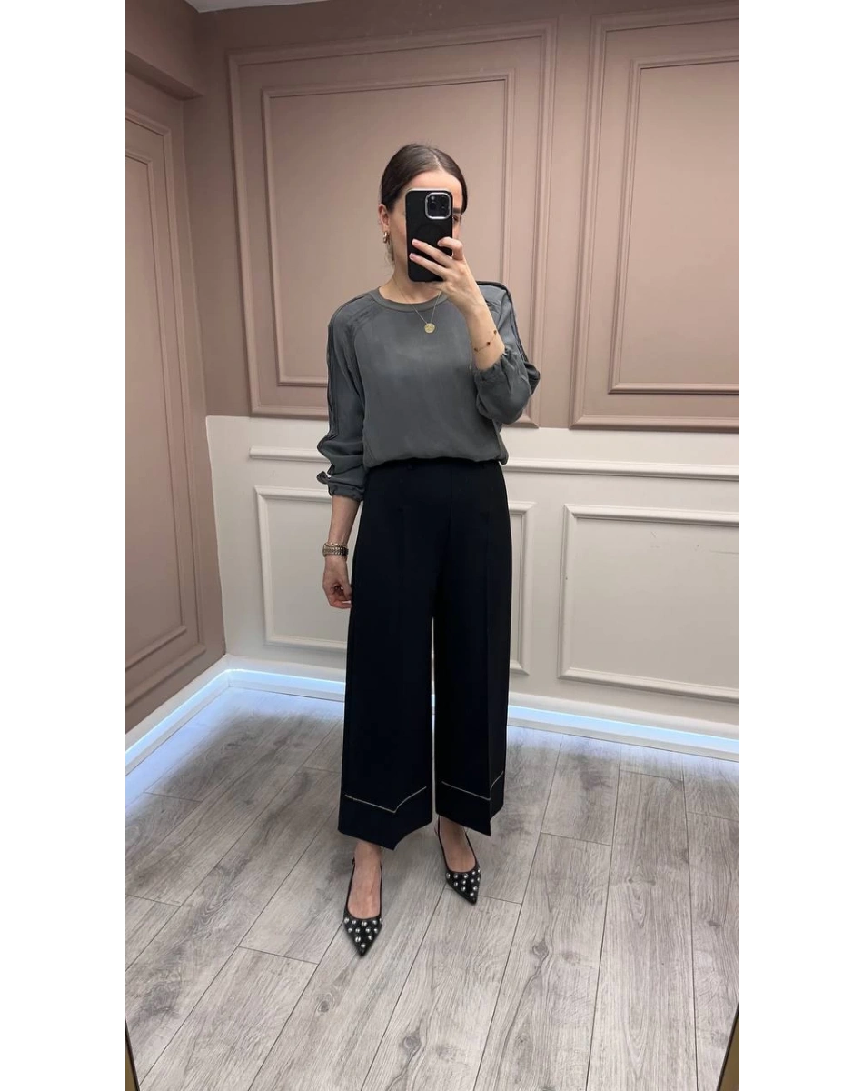 Yusuf Özdemir 25Y1570 Siyah Paça Detaylı Pantolon