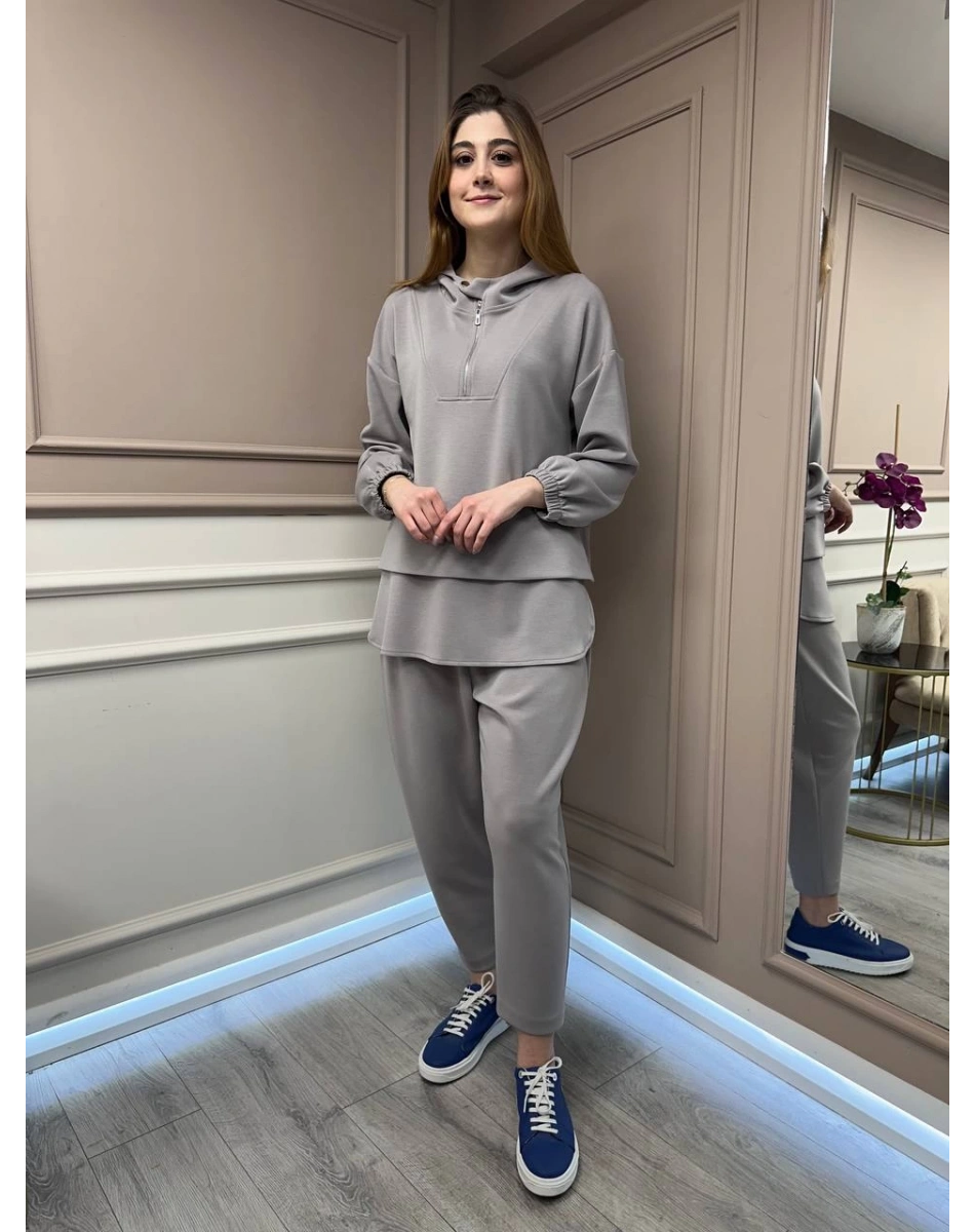 Yusuf Özdemir 25Y6002 Gri İpek Penye İkili Takım