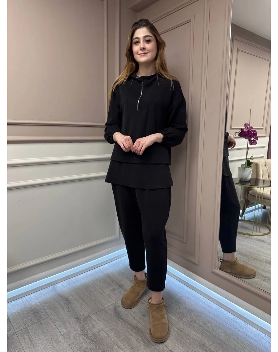 Yusuf Özdemir 25Y6002 Siyah İpek Penye İkili Takım