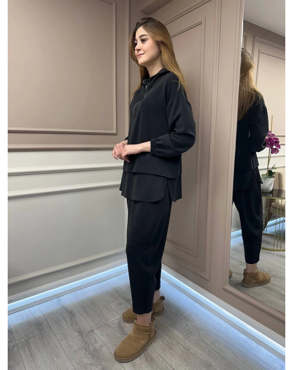 Yusuf Özdemir 25Y6002 Siyah İpek Penye İkili Takım