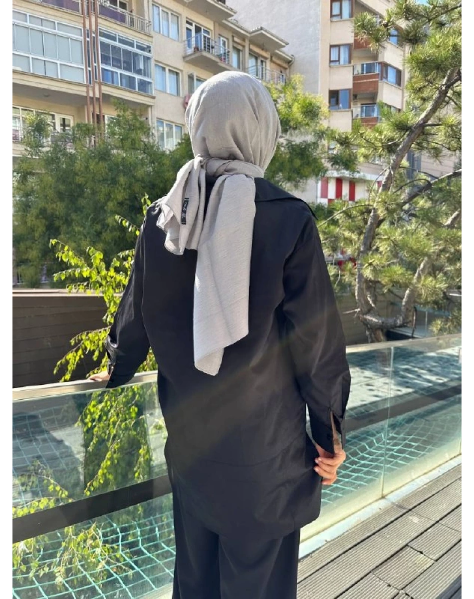 Zeynep Şule 10006 Siyah Pamuk Fermuarlı Gömlek