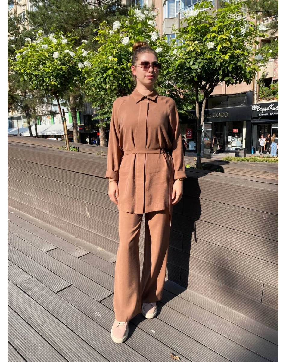 Zeynep Şule 16005 Kahverengi Kemerli İkili Takım