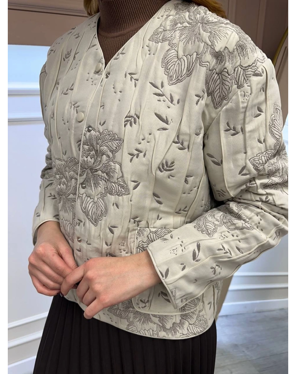 Zeynep Şule 3518001 Vizon Desenli Kapitone Ceket