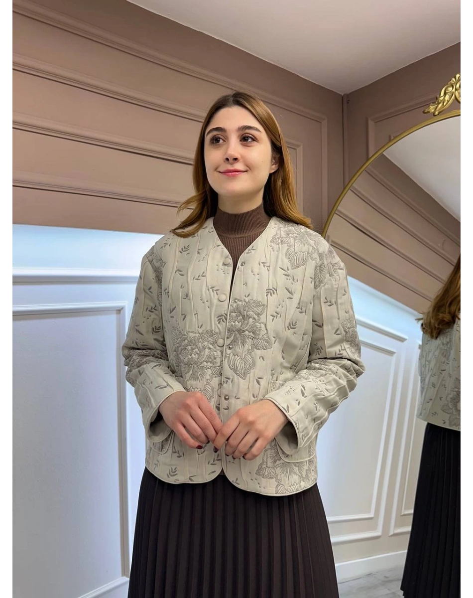 Zeynep Şule 3518001 Vizon Desenli Kapitone Ceket