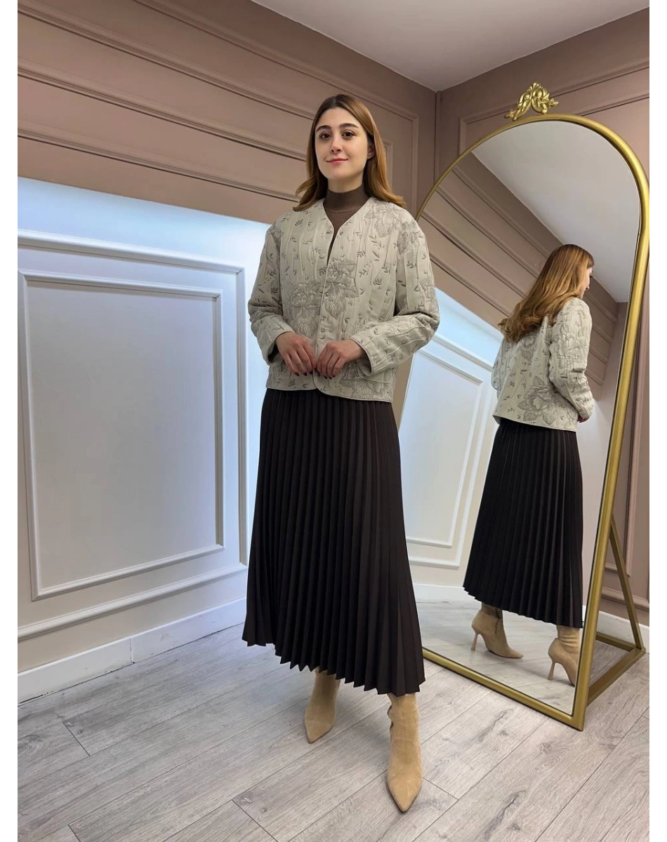 Zeynep Şule 3518001 Vizon Desenli Kapitone Ceket