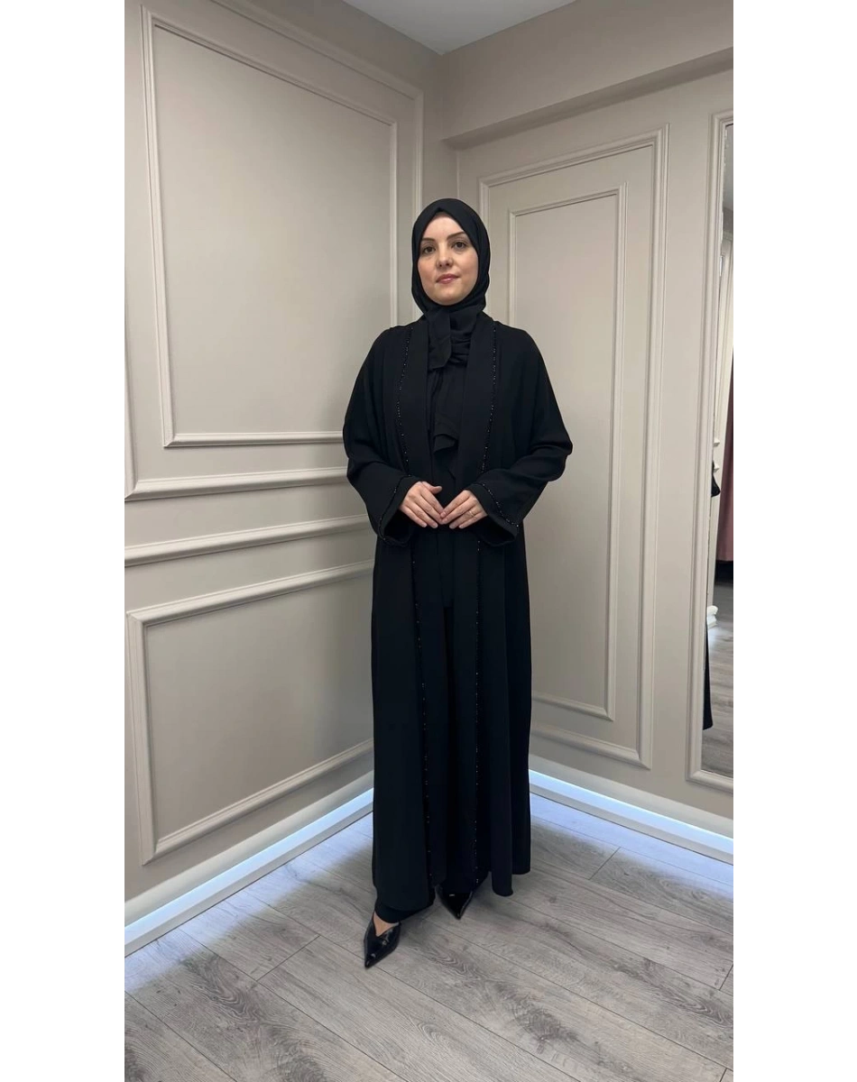 Zigay 1002 Siyah Üçlü Abaya Takım