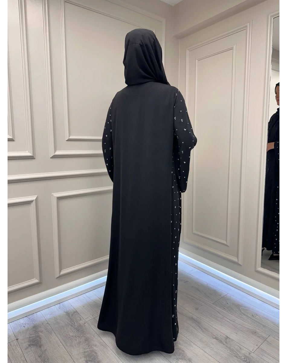Zigay 1011 Siyah Kolları Ve Yanları Taşlı Abaya