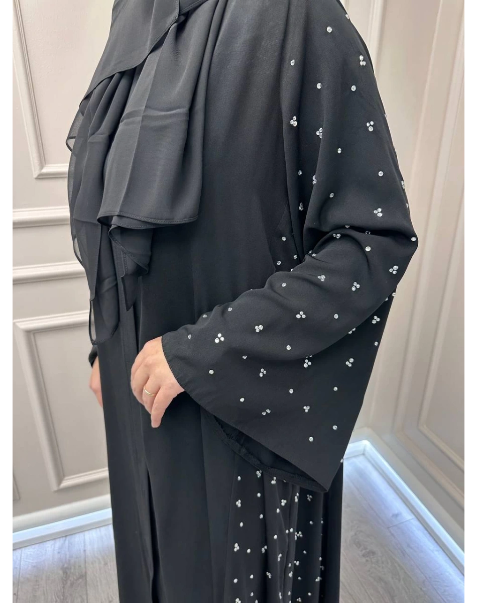 Zigay 1011 Siyah Kolları Ve Yanları Taşlı Abaya