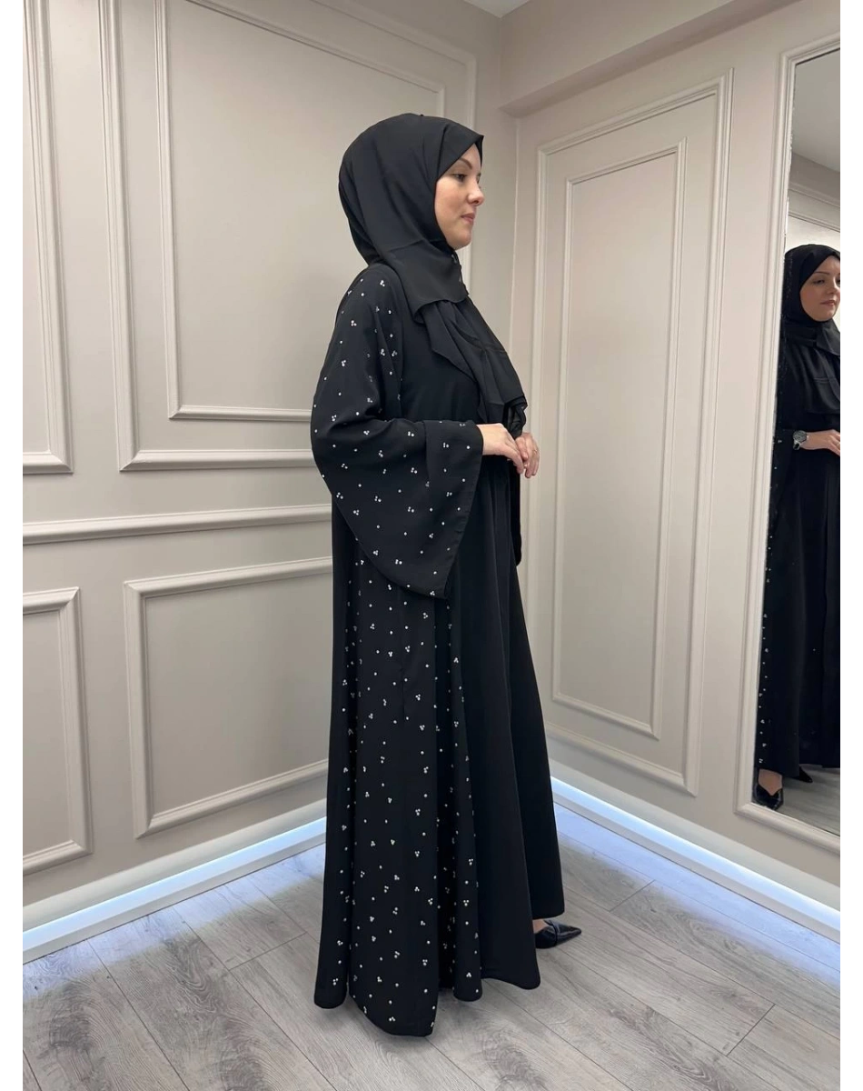Zigay 1011 Siyah Kolları Ve Yanları Taşlı Abaya