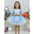 Kız Çocuk Bebe mavisi Kısa Balon Kol Taşlı Boncuklu Elbise