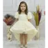 Kız Çocuk Krem Kuyruklu Şeffaf Gül Desenli Kısa Balon Kol Elbise Abiye