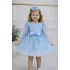 Kız Çocuk Bebe Mavisi Boncuklu Payetli Uzun Kol Kabarık Elbise Abiye Gelinlik