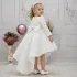 Kız Çocuk Beyaz Gül Desenli Kuyruklu Uzun Kol Elbise Abiye
