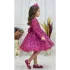 Kız Çocuk Fuşya Boncuklu Payetli Kabarık Elbise Uzun Kol